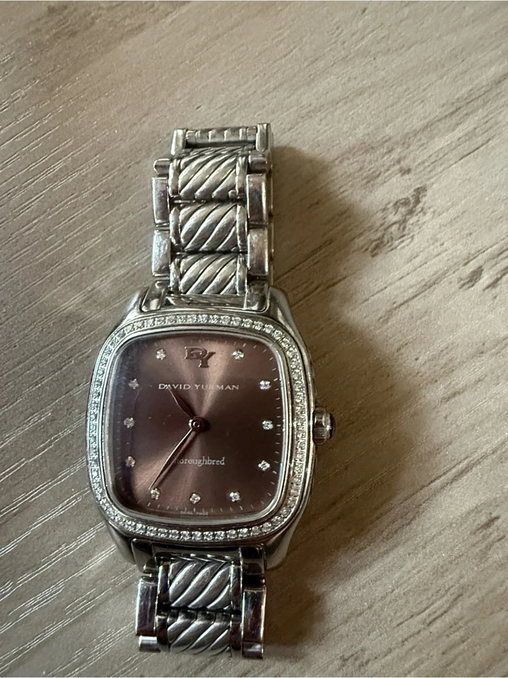 David Yurman Rare!  Authentic Brown Thoroughbred SS/ Pave Diamonds Bezel. EUC